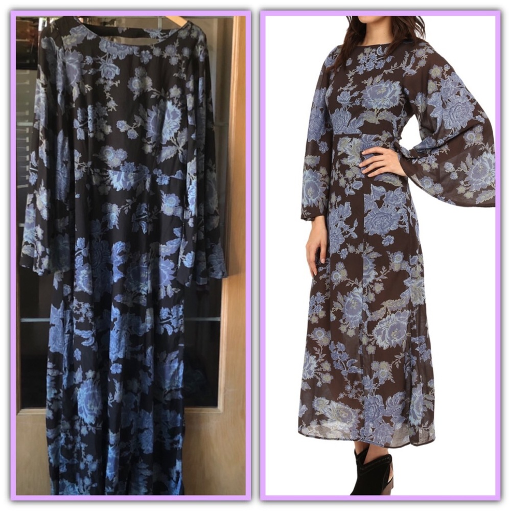 Free People Melrose Floral Print Maxi Dress Bell Long Sleeve (Dead Stock)